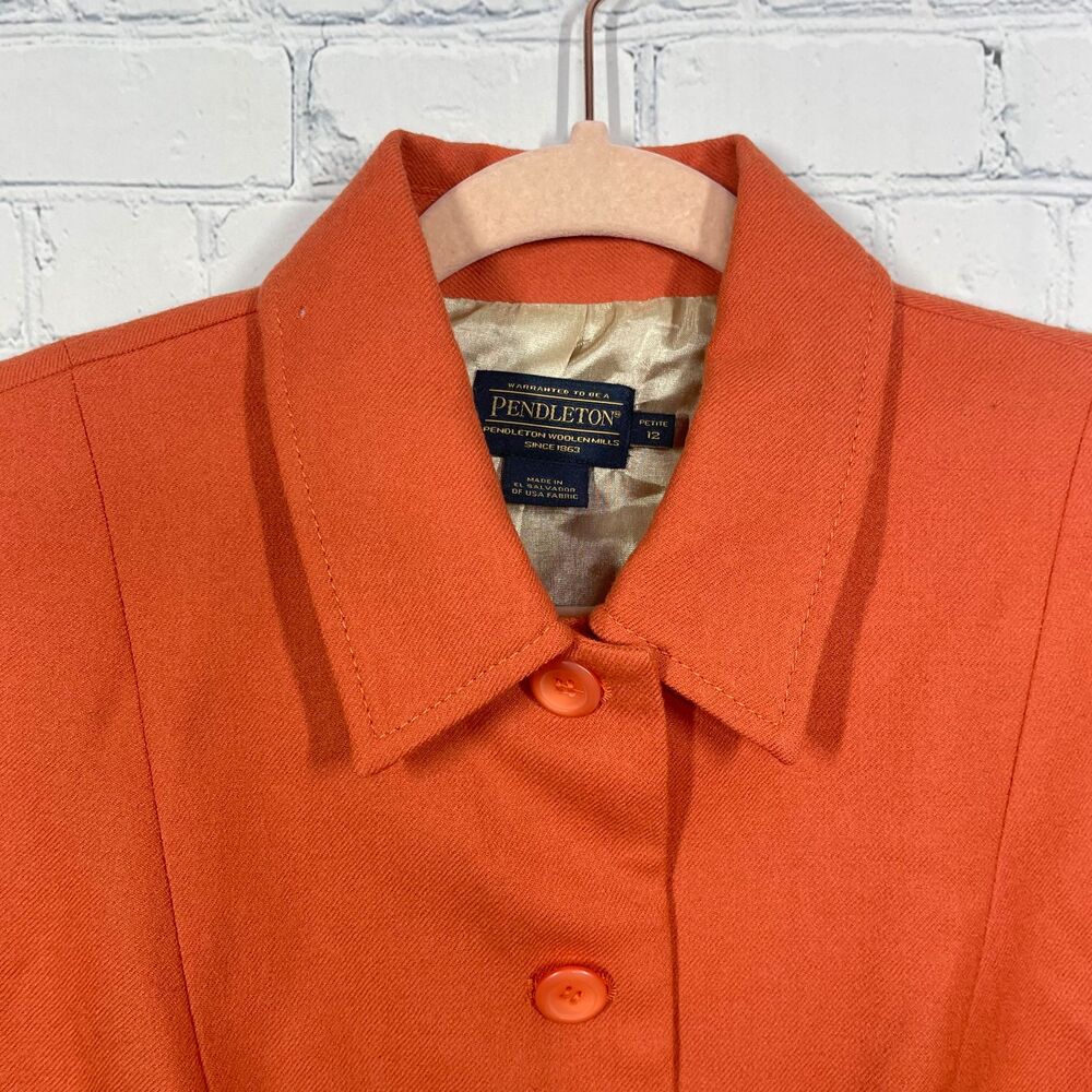 Pendleton Blazer Women Size 12 Orange Virgin Wool Office Business Jacket - Picture 5 of 13